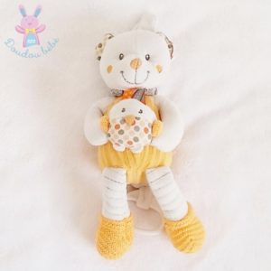 Doudou Ours musical orange blanc oiseau NICOTOY