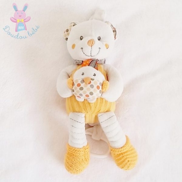 Doudou Ours musical orange blanc oiseau NICOTOY