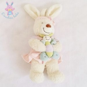 Doudou Lapin musical papillon rose blanc TEX