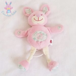 Doudou Lapin musical rose écru fleurs TEX