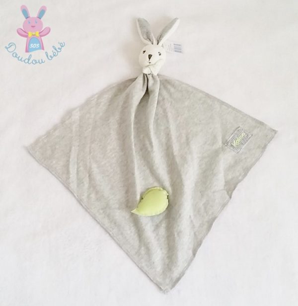 Doudou plat Lapin zen gris oiseau vert KALOO