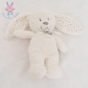 Doudou Lapin blanc à pois gris « bébé » POMMETTE