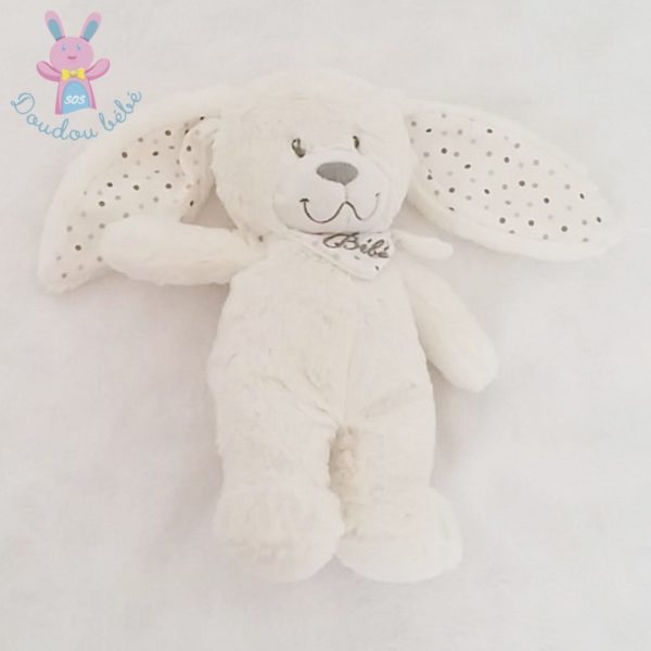 Doudou Lapin blanc à pois gris "bébé" POMMETTE