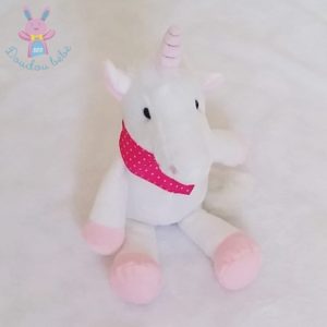 Doudou Licorne blanc rose bandana KINDER