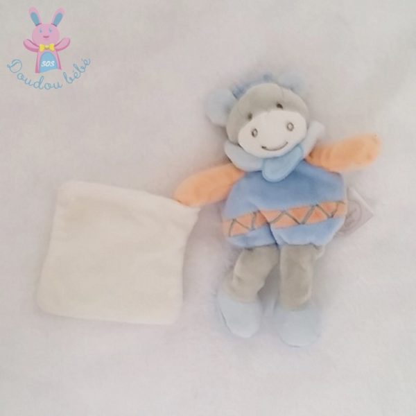 Doudou Cheval bleu mouchoir blanc DOUDOU ET COMPAGNIE