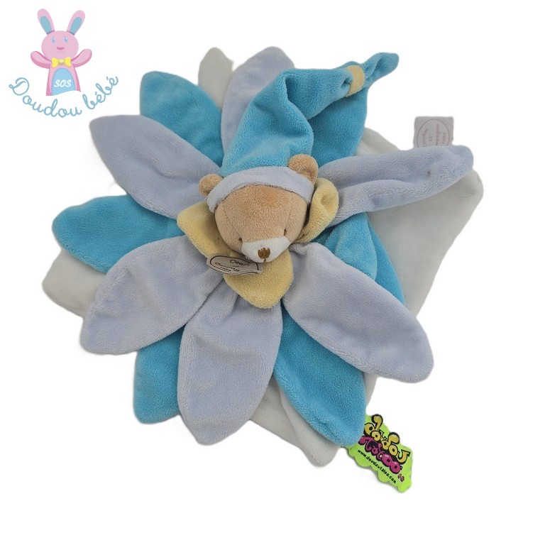 Doudou Ours plat bleu pétales Tatoo DOUDOU ET COMPAGNIE