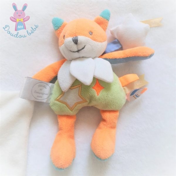 Doudou Renard orange vert Magic mouchoir DOUDOU ET COMPAGNIE