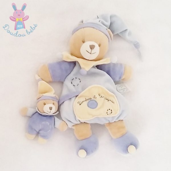 Ours et bébé bleu beige DOUDOU ET COMPAGNIE