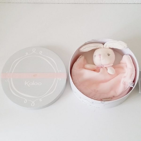 Doudou plat Lapin rond rose perle KALOO