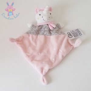 Doudou plat Licorne rose gris blanc MOTS D’ENFANTS