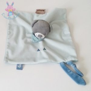 Doudou plat Ours Jules bleu gris attache tétine NATTOU