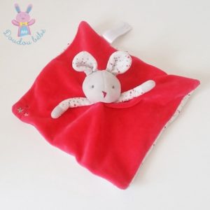 Doudou plat Lapin rouge gris blanc étoiles OBAIBI