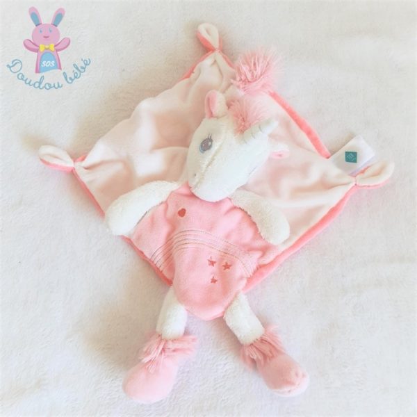 Doudou plat Licorne rose blanc TEX