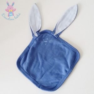 Doudou plat Lapin tissu coton bleu PETIT BATEAU