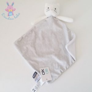 Doudou plat Chat gris fantaisie blanc OBAIBI OKAIDI