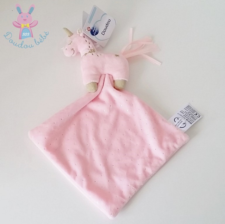 Doudou Licorne Plat Rose Dore Mouchoir Mots D Enfants