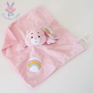 Doudou plat Ours Bisounours rose arc en ciel CARE BEARS