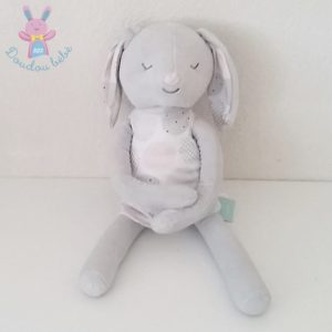 Doudou Lapin gris rose blanc robe 40 cm OBAIBI