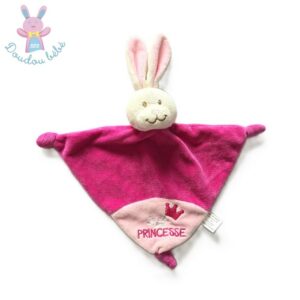 Doudou plat Lapin rose fuchsia Je suis une princesse BABOU