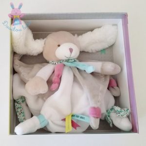 Doudou Ours rose coeur vert Mon Doudou 32 cm Nounours chez vous des demain