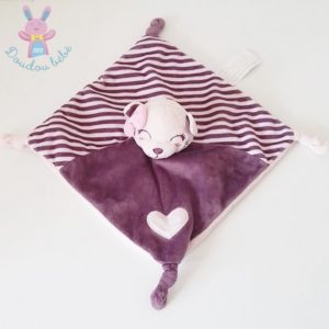 Doudou plat Chat rayé violet rose cœur KIMBALOO