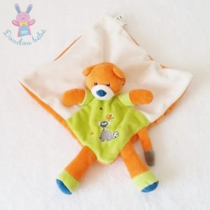 Doudou plat Ours Renard orange vert blanc NICOTOY