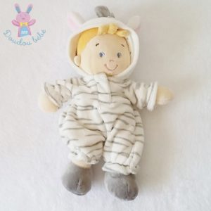 Doudou poupée garçon zèbre blanc gris NICOTOY