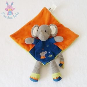 Doudou plat éléphant orange vert bleu étoiles NICOTOY