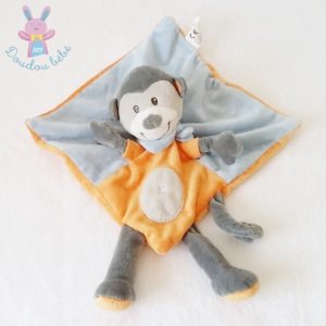 Doudou plat Singe gris orange bleu bandana NICOTOY