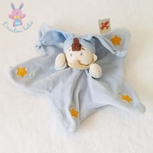 Doudou plat Lutin grelot bleu étoiles NICOTOY