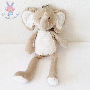 Doudou éléphant beige crème blanc 35 cm NICOTOY