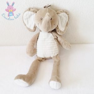 Doudou éléphant beige crème blanc 35 cm NICOTOY