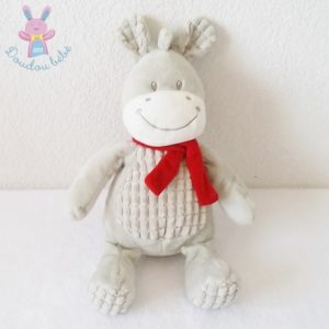 Doudou Cheval Ane gris blanc écharpe rouge NICOTOY