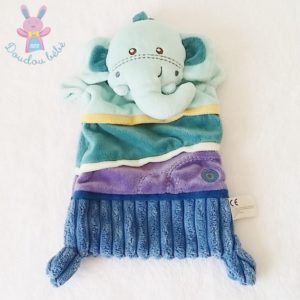 Doudou plat éléphant bleu violet marine NICOTOY