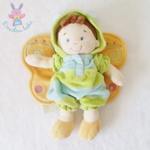 Doudou poupée garçon papillon bleu vert NICOTOY