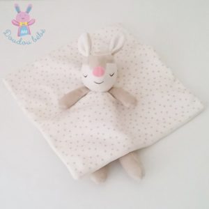 Doudou plat Biche Faon blanc rose beige étoiles OBAIBI