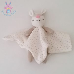 Doudou plat Biche Faon blanc rose beige étoiles OBAIBI