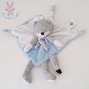 Doudou plat Renard Chat bleu blanc gris étoiles TEX