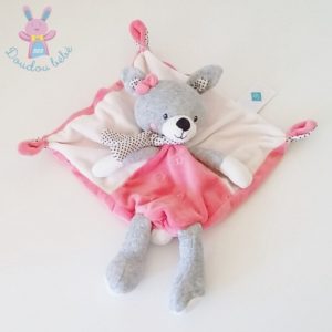 Doudou plat Lapin rose blanc et gris étoiles TEX BABY