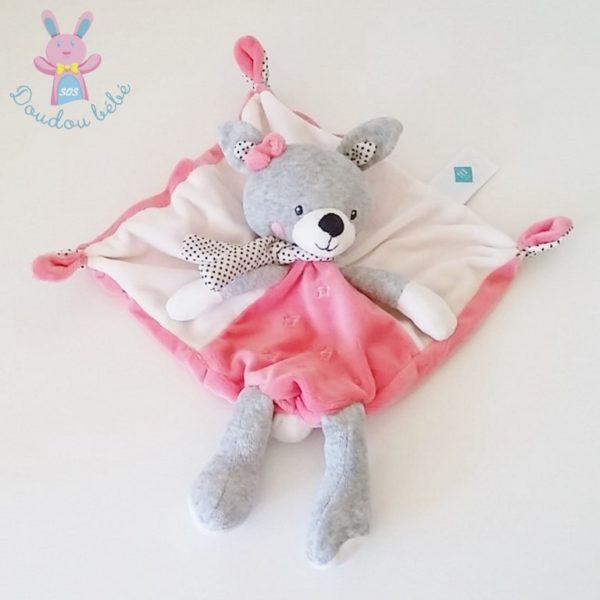 Doudou plat Lapin rose gris blanc TEX