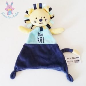 Doudou plat Lion Petit roi bleu jaune PAT & RIPATON