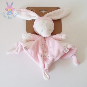 Doudou plat Lapin rose blanc étoiles lune MAX & SAX