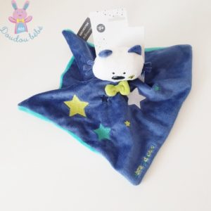 Doudou plat Chat bleu vert étoiles Abracadachat ORCHESTRA