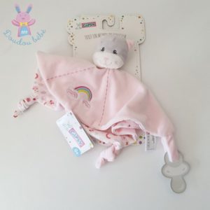 Doudou plat Chat rose gris arc en ciel att tétine GIPSY