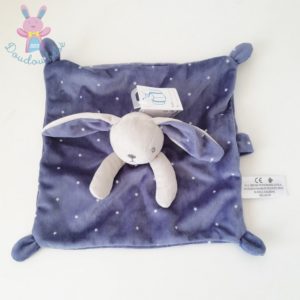 Doudou plat Lapin bleu gris étoiles attache tétine SIMBA