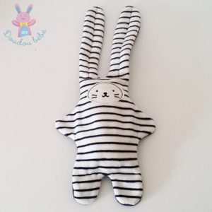 Doudou semi-plat Lapin rayé bleu marine blanc CATIMINI