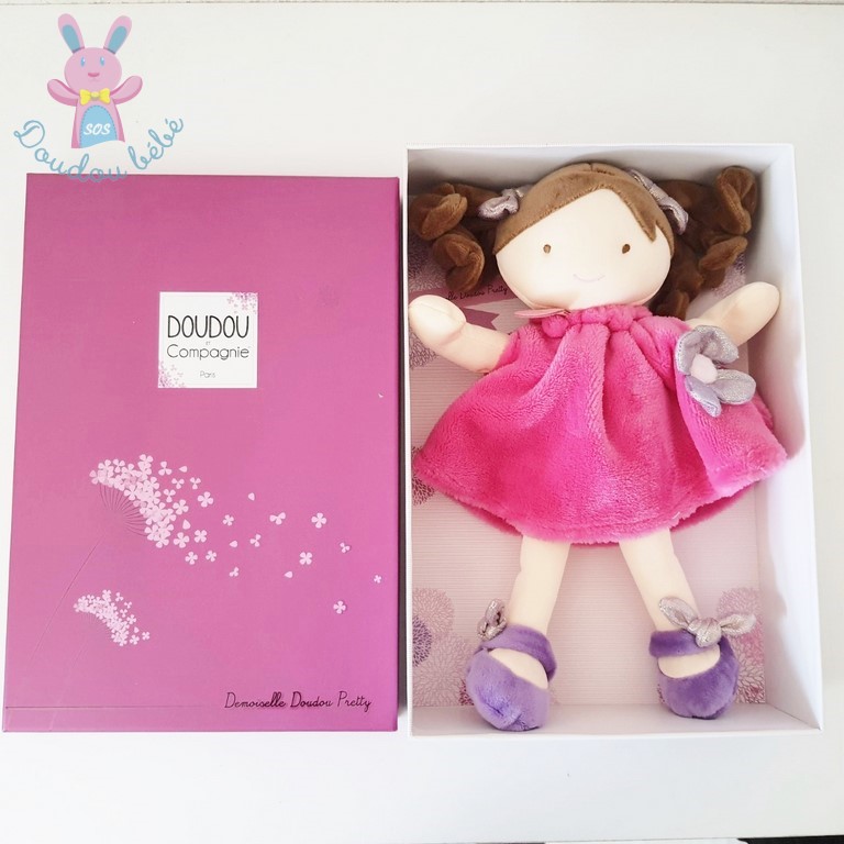 Doudou et compagnie plat poupée fille rose mauve vert Les