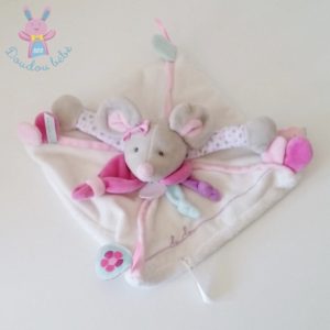 Doudou plat Souris Pearly rose blanc DOUDOU ET COMPAGNIE