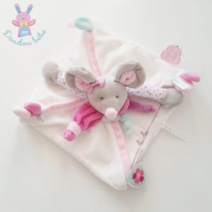 Doudou plat Souris Pearly rose blanc DOUDOU ET COMPAGNIE