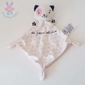 Doudou plat Chat « des petits calins » rose MOTS D’ENFANTS